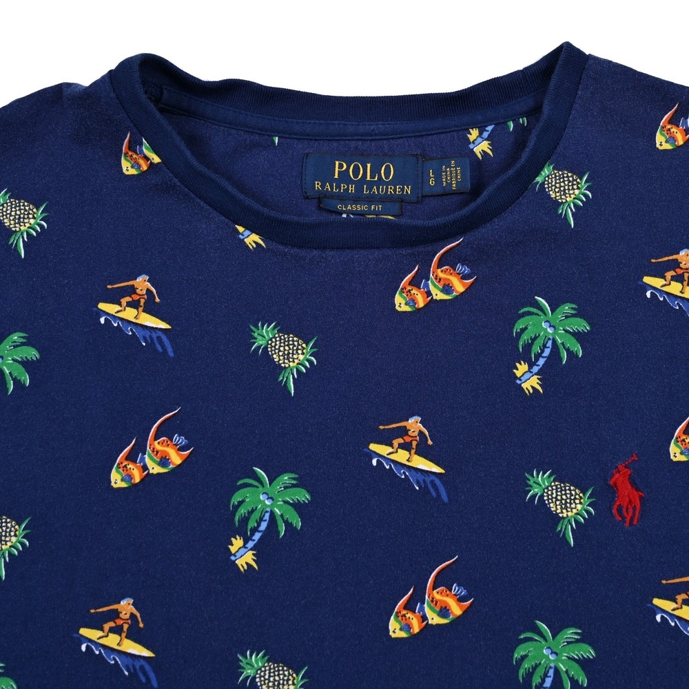 Polo Ralph Lauren Men's Large Classic Fit Tropical Surfer Palm Tree Fish T-Shirt